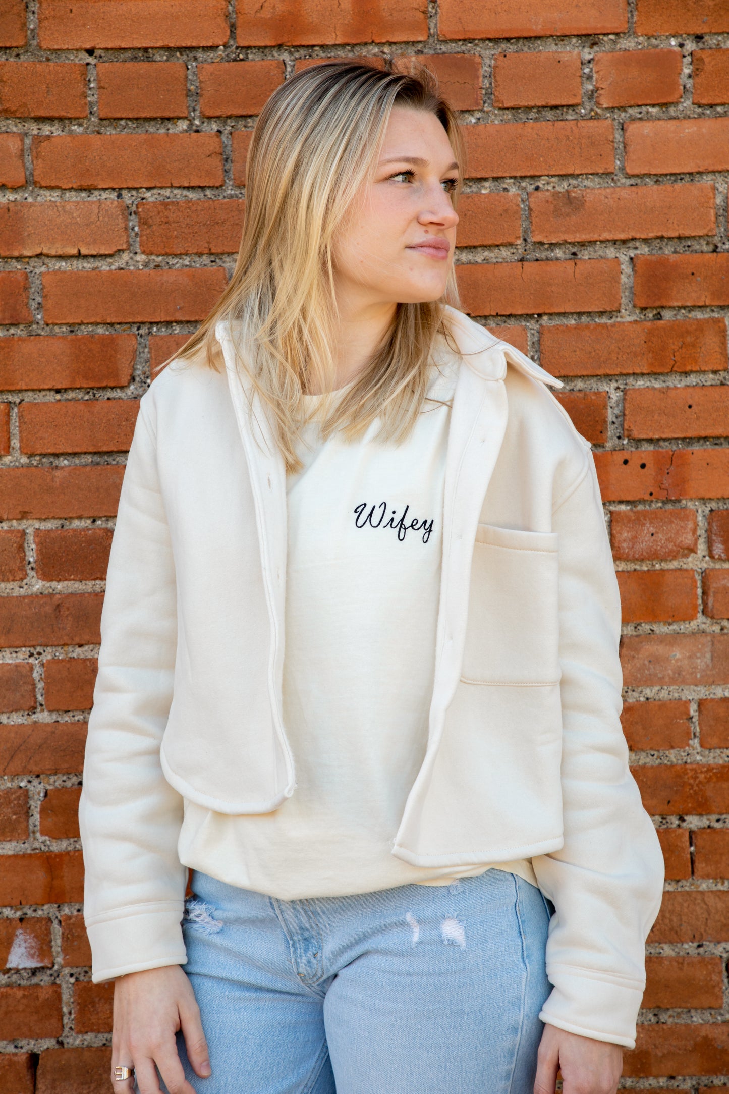 embroidered cursive wifey tshirt